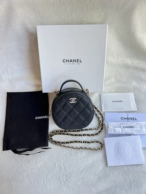 CHANEL Caviar Quilted Round Handle With Care Vanity With Gold Chain Black Bag - Image 1 of 4