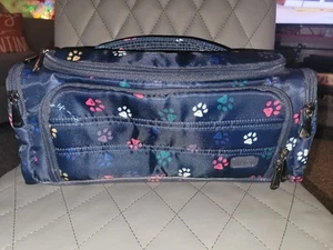 Lug Trolley Cosmetico Trucco Astuccio Borsa Viaggio Blu Navy Gatto Cane Zampe Stampe 13" - Foto 1 di 11