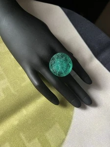 Superb Vintage Upcycled MOD/ Statement Ring - Bright Textured Mint/ Teal Plastic - Picture 1 of 6