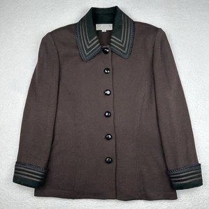 Chaqueta Tejida Colección St. John Para Mujer Talla 14 Blazer Mezcla Lana Abotonada Marrón - Imagen 1 de 11