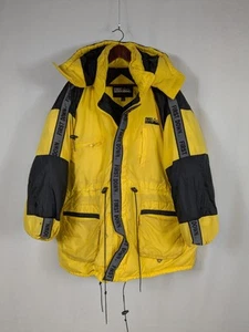 First Down Puffer Jacket Vintage Duck Down Mens 3XL Black Yellow Ripstop A074 - Picture 1 of 22