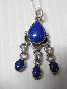 VINTAGE STERLING SILVER BLUE LAPIS NAVAJO PENDANT 4 NECKLACE - FREE CHAIN NICE ! - Picture 1 of 5