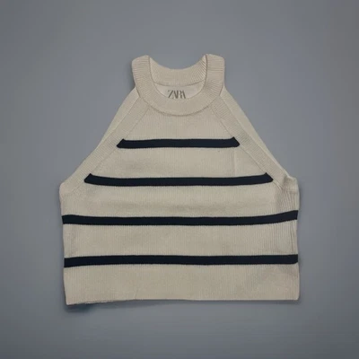 Zara Girls 9-10 Navy Striped and Ivory Knit Tank To be worn Alone or Underneath - Image 1 of 4