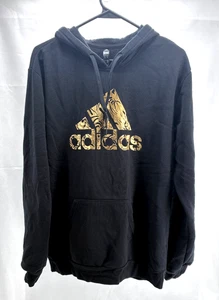 adidas Herren Langarm Fleece Logo Hoodie Pullover Sweatshirt Schwarz/Gold - M - Bild 1 von 6