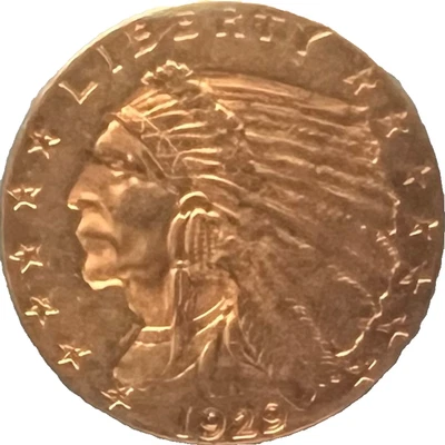 1929-P $2.50 Indian Head Eagle Gold Coin: Rated EF-45 - Image 1 of 2