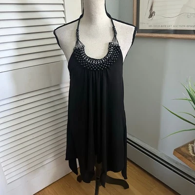 Vintage FASHION BUG Dress Womens 0X Black Beaded Halter Retro Y2K Boho Grunge - Image 1 of 4
