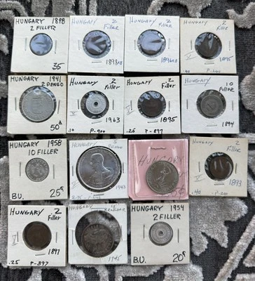 Lot of 15 Coins from Hungary 1745-1971 - One Silver - Many 1800's Lot #2610 - Image 1 of 4