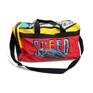 Vintage Formula Speed Motorcycle Racing Duffle Bag 90s Colorful Luggage - Picture 1 of 16
