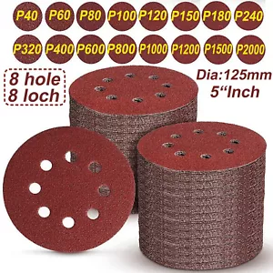 125mm 5 inch SANDING DISCS 8 Hole Sandpaper 40-2000 Grit Orbital Sander Pads Red - Picture 1 of 11