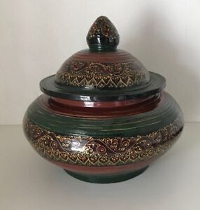 Thai Laquered Large Wooden Lidded Pot