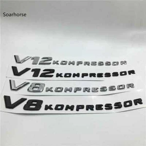 2X NUEVO V8 v12 Kompressor emblema insignia AJUSTADO A.M.G VENDEDOR DE ESTADOS UNIDOS CINTA EN INSIGNIA DE MALETERO - Imagen 1 de 9
