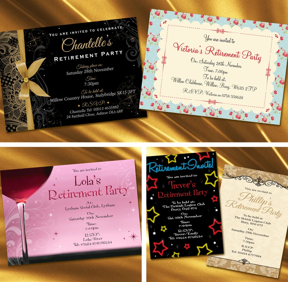 Personalised Retirement Party Invitations, Invites, Envelopes included. - Image 1 of 1