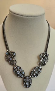 VINTAGE ATEMBERAUBENDER BLAUER STRASS/KRISTALL SILBER CLUSTER COLLIER 17 1/2" - Bild 1 von 6