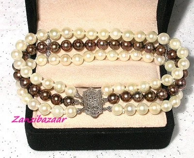 PULSEIRA IMPRESSIONANTE OURO BRANCO 14K 3 FIOS PÉROLA AKOYA E DIAMANTE 7,5"  - Imagem 1 de 4