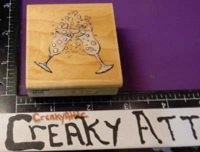 THE TOAST CHAMPAGNE GLASSES HEARTS RUBBER STAMP STAMPABILITIES F1125 CREAKYATTIC Foto 1 de 2