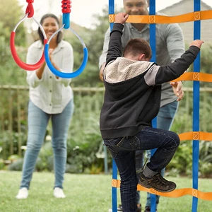VEVOR Parcours d’Obstacles Ninja pour Enfants Slackline 2x17 m avec 12 Obstacles - Photo 1/12