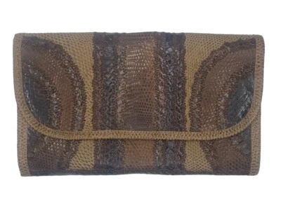 Vintage CARLOS FALCHI Brown Exotic Snakeskin Envelope Clutch USA 9”x5” - Image 1 of 4
