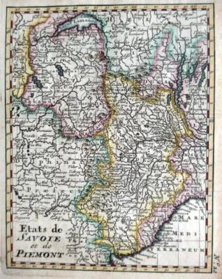 PIEDMONT SAVOY  BY JACQUES BENIGNE BOSSUET c1722 GENUINE ANTIQUE ENGRAVED MAP - Image 1 of 4