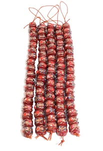 5 Strands Lamp Work Glass Beads, 10mm Square Wedding Cake Beads Maroon - Picture 1 of 2