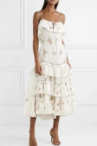 ZIMMERMANN-SIZE 0 (AU 8/US 4)-HEATHERS PIN TUCK FLORAL RUFFLE WHITE TIERED DRESS - Picture 1 of 17