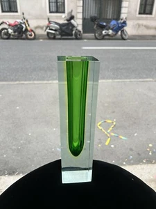 LARGE VASE 70s SUBMERGED MURANO GREEN GLASS SEGUSO FLAVIO POLI DESIGN GLASS - Picture 1 of 8