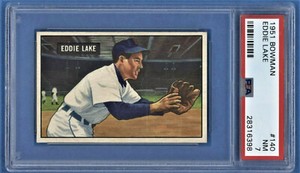 1951 Bowman #140 Eddie Lake Detroit Tigers Card PSA 7 