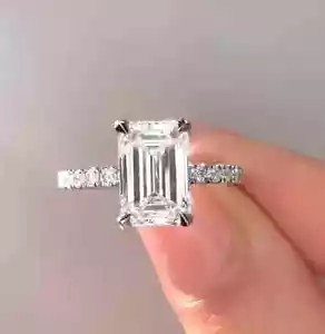 2.50CT Emerald Cut Moissanite Hidden Halo Wedding Ring 14k White Gold Plated - Picture 1 of 7