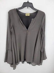 Blusa Show Me Your Mumu Top Mujer Pequeña Gris Manga Larga Campana Fluida Cuello Dividido - Imagen 1 de 6