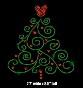 8.5" tall Mickey Mouse Christmas Tree holiday IRON ON rhinestone TRANFER - Picture 1 of 1