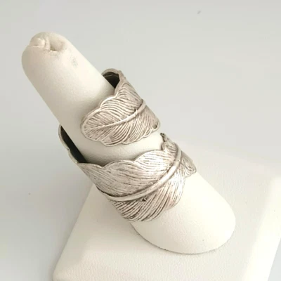 Anillo envolvente hoja de palma tono plata 9 grabados joyería llamativa Foto 1 de 4