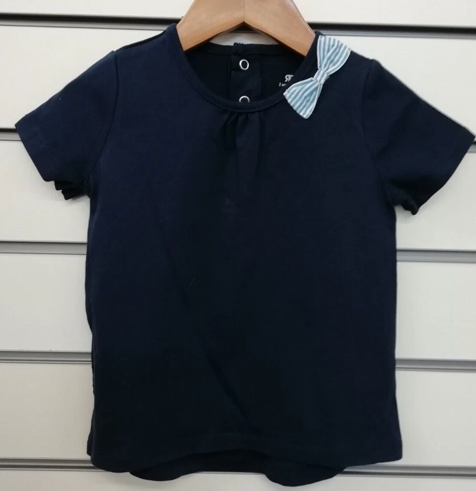 LA REDOUTE GIRLS NAVY BOW DETAIL SHOULDER T - SHIRT AGE 2 YEARS NEW (ref 615) - Image 1 of 2
