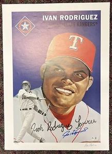 Ivan Rodriguez Signed Topps 18X25 Lithograph Beckett COA - Picture 1 of 6