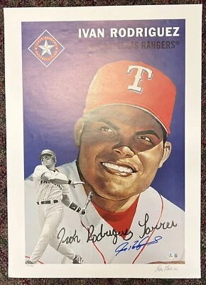 Ivan Rodriguez Signed Topps 18X25 Lithograph Beckett COA - Image 1 of 4