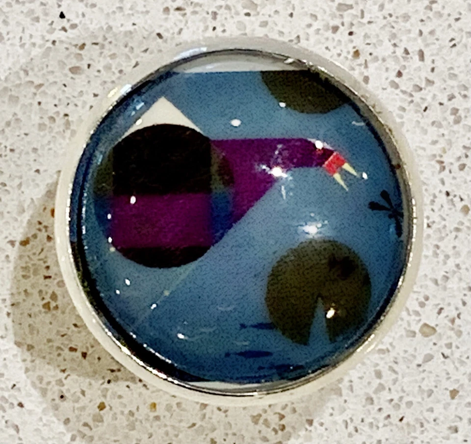 Charley Harper Púrpura Gallinule Juego Pájaro Cantor 1" Vidrio Botón de Costura CH745 Foto 1 de 2