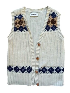 Vintage Pandora Argyle Classic Preppy Knitted Button Down Sweater Vest M - Picture 1 of 7