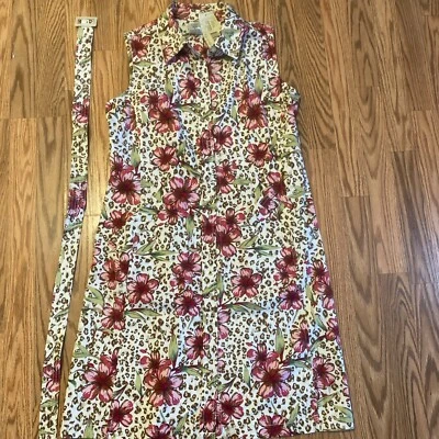 White Stag Button Front Sleeveless Leopard Floral Shirt Dress Ladies 12 Belted  - Image 1 of 4