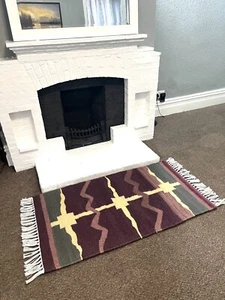 Wool Kilim Rug Hand Woven Bohemian Aztec Runner Fire Place Matt 54” x 25” - Picture 1 of 5
