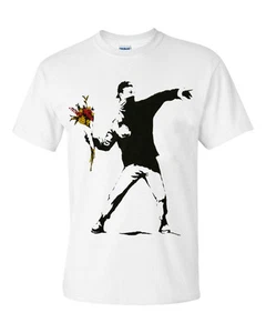 NEU Banksy Blumenwerfer Gildan Baumwolle T-Shirt/Graffiti Kunst/UrbanArt/Unisex/Top - Bild 1 von 3