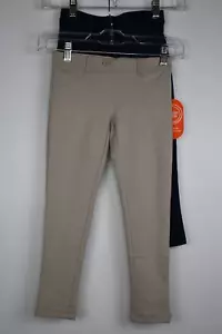 Girl's Wonder Nation School Uniform Ponte Knit Leggings 2-Pk Beige/Blue 5 - Picture 1 of 4