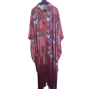Kimono caftano Madeline taglia 22 24 arancione bruciato lunghezza intera azteco nuovo con etichette nappa - Foto 1 di 9