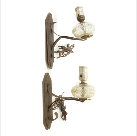 For Parts Restoration Pair of Mid Century Metal Glass Wall Mount Light Fixture Cover