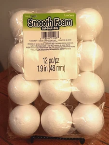 Smooth Foam Balls Craft Supplies, 1.9-Inch, White, 12-Pack - Picture 1 of 1