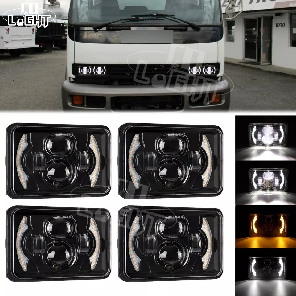 For Isuzu NQR NPR NPR-HD FTR 4x 4x6" LED Headlights DRL Hi-Lo Turn Signal Lamp Foto 1 de 4
