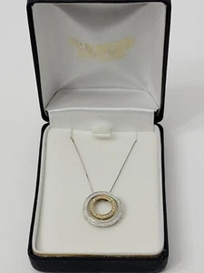 10K Gold Diamond Double Circle Pendant w/ Chain 2 tone white yellow - Picture 1 of 17