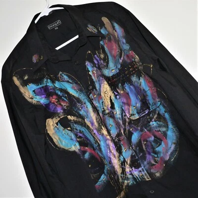 MEN'S MARQUIS SHIRT ~ Sz XL ~ VGC ~ BLACK & ABSTRACT FABRIC PAINT FRONT DESIGN - Image 1 of 4