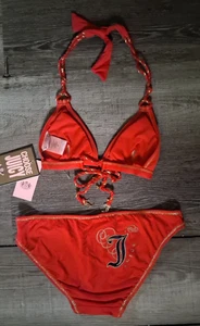 Rare Juicy Couture Red LOGO Bum Bikini Swimsuit XS Small - Picture 1 of 10