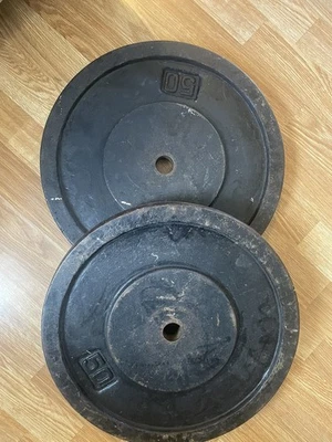 Pair of Barbell 50 lb Standard Size Weight plates vintage RARE 100lbs total - Image 1 of 3