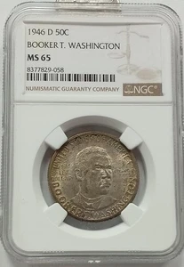 1946-D Booker T Washington Commemorative Half Dollar NGC MS 65 - Picture 1 of 3