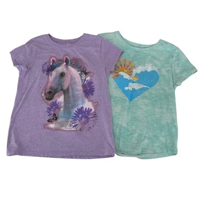 Lote de 2 camisetas SO & Place niñas talla 7/8 corazón caballo púrpura verde menta Foto 1 de 4