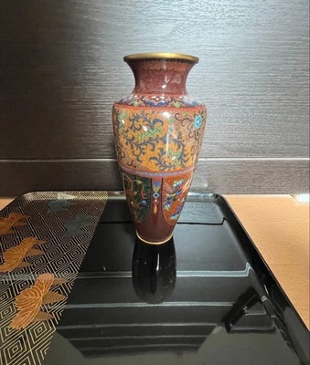 CLOISONNE 搪瓷花花瓶 7.2 英寸龙凤凰古董日本明治时代罐 — 第 1/4 张图片